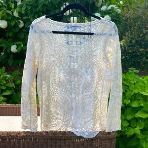 Express Long Sleeve Sheer Embroidered Top